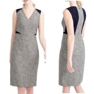 J. Crew Blue Eyelet and Gray Tweed Sheath Dress V-Neck Sleeveless